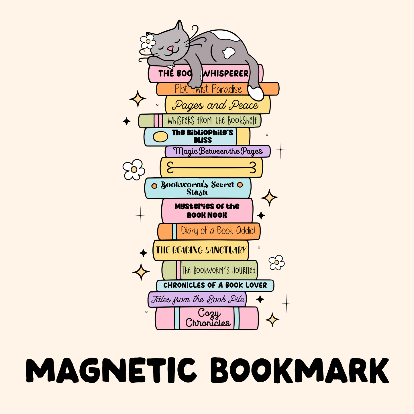 Cat Book Stack Magnetic Bookmark