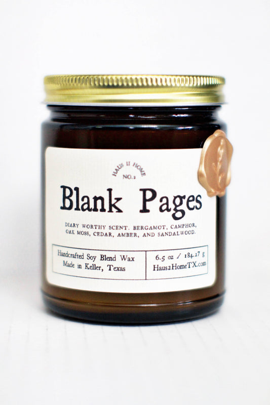 Hand-Poured Candle - Blank Pages - 6.5 oz Amber Jar: 9 oz Amber Jars