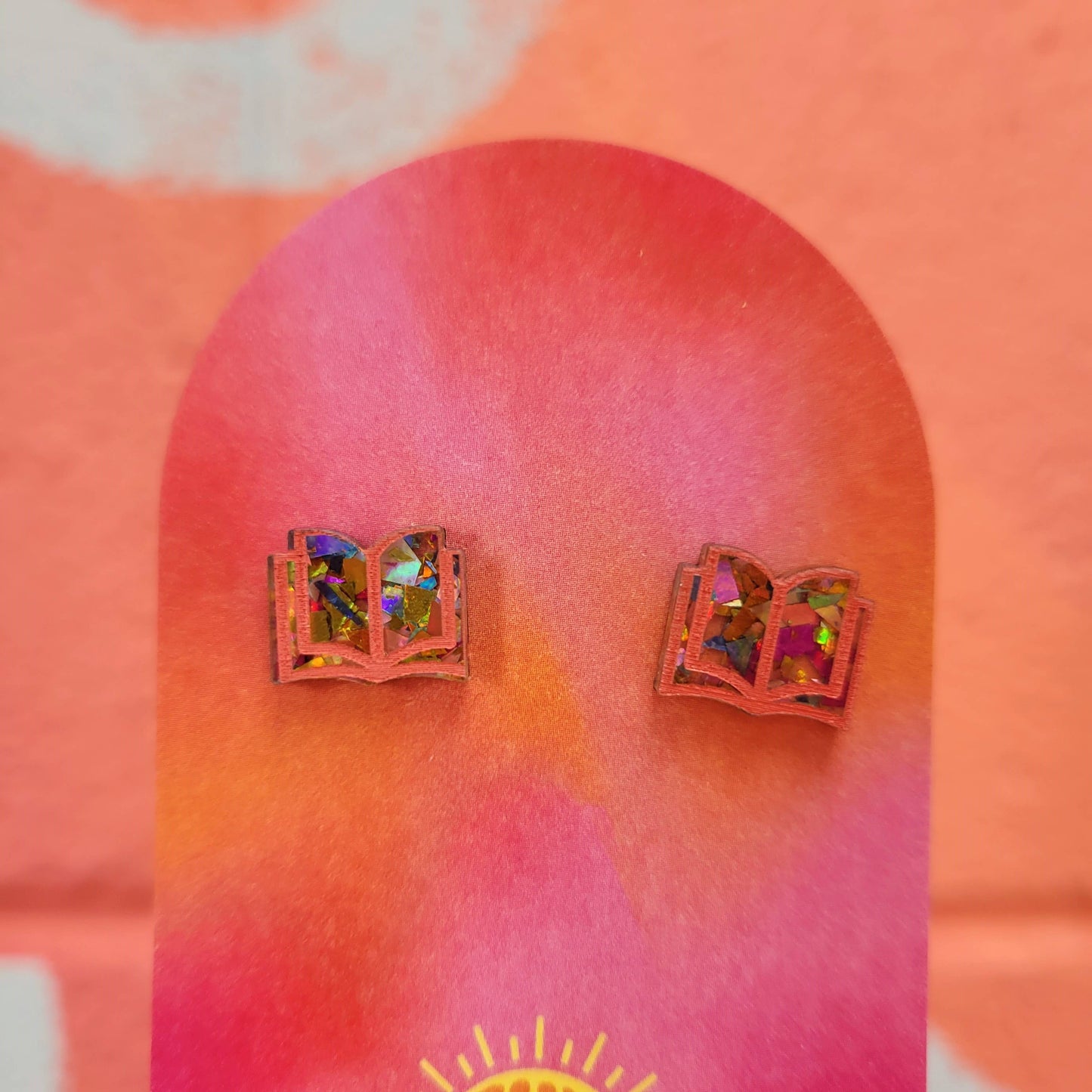 Open Book Tiny Stud Earrings: Bright Confetti and Coral