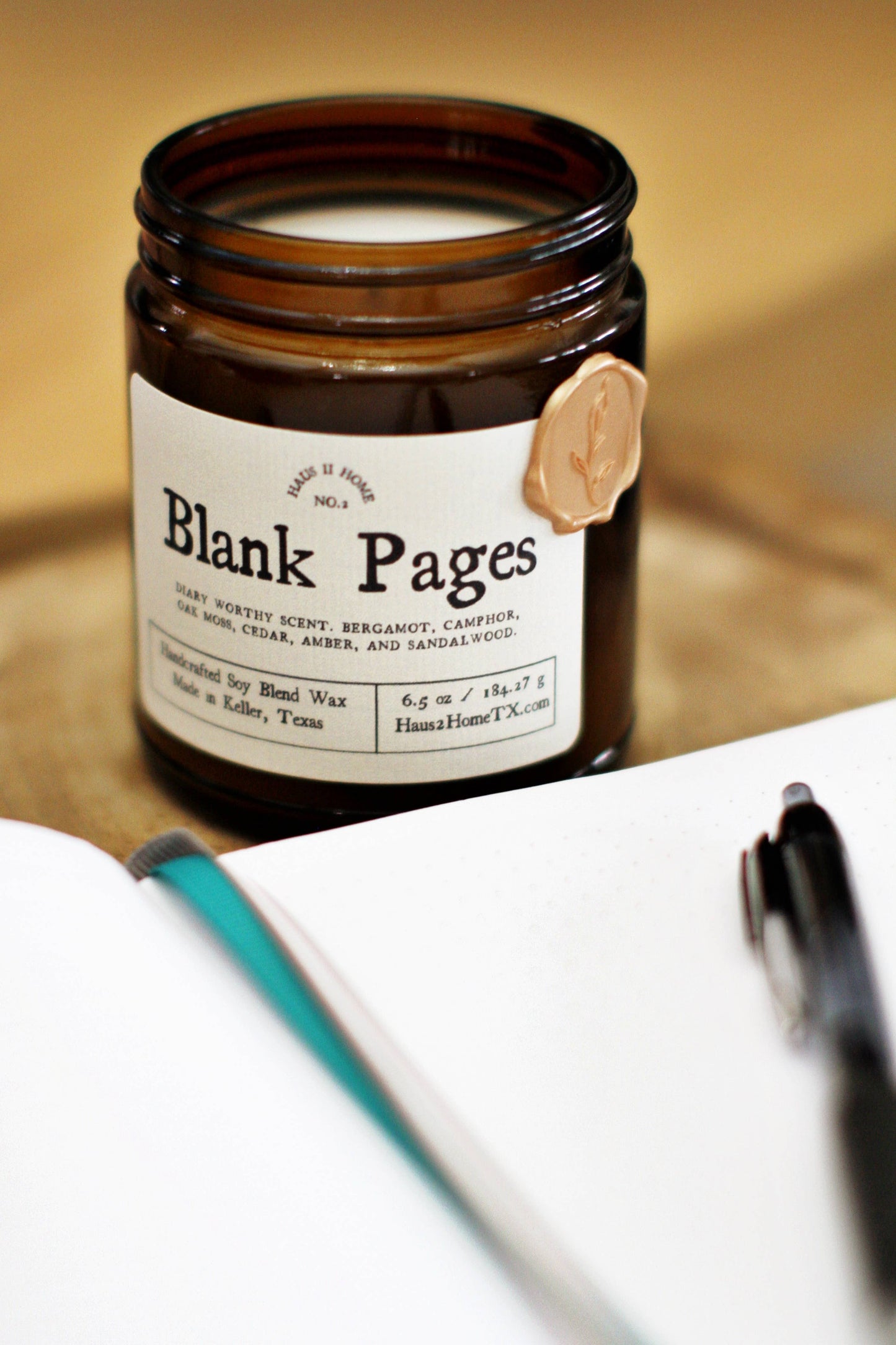 Hand-Poured Candle - Blank Pages - 6.5 oz Amber Jar: 9 oz Amber Jars