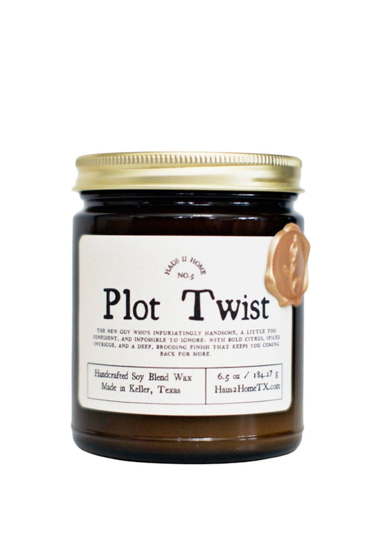 Hand-Poured Candle - Plot Twist - 6.5 oz Amber Jar: 9 oz Amber Jar