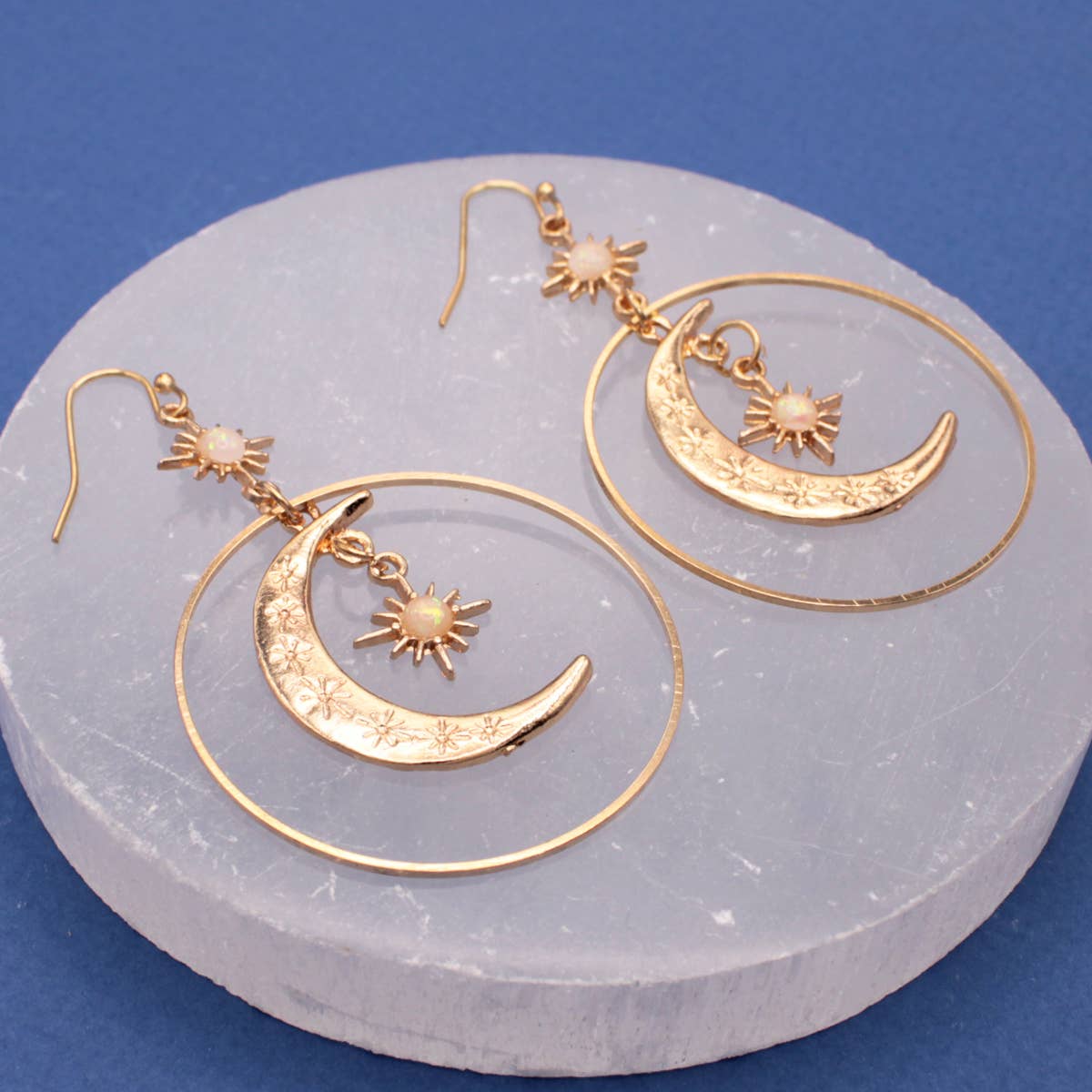 Celestial Dreams Moon Sun Gold Earrings